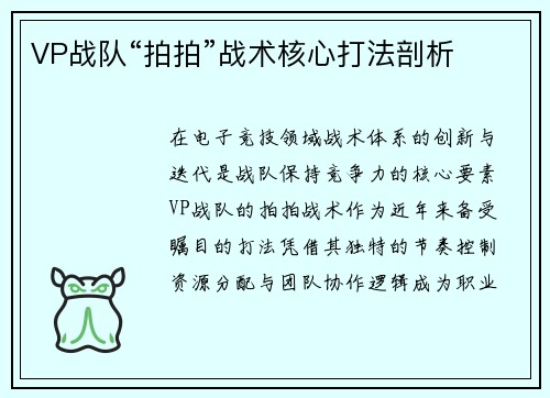 VP战队“拍拍”战术核心打法剖析